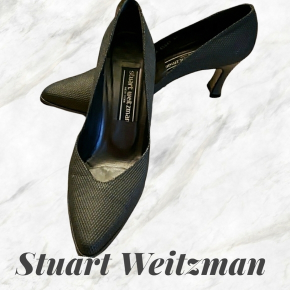 Stuart Weitzman Grey Snakeskin Embossed Heels 7.5 EUC Made in Spain - Picture 1 of 9